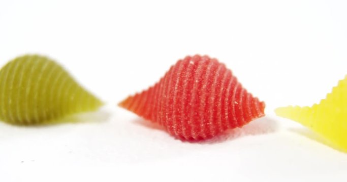 Colorful pastas on white background