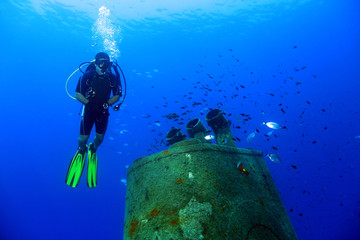 Scuba diver and wreck