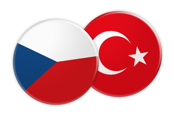 News Concept: Czech Republic Flag Button On Turkey Flag Button, 3d illustration on white background
