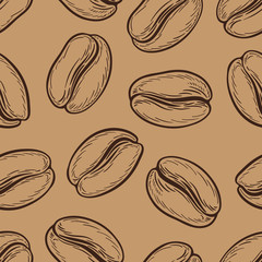 Seamless pattern with coffee beans. Neutral background. Decorative doodle vector illustration