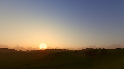 Sunset dawn clear sky 3D render