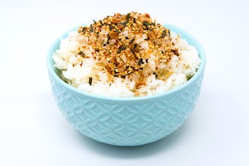 white rice with sesame in wooden