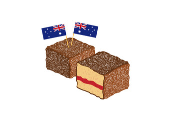 Lamington vector illustration. Lamington on a white background. Australian sweet delicacy