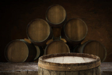 Wooden oak barrel isolated on white background