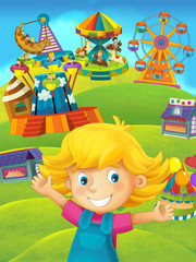 Obraz na płótnie Canvas Cartoon scene with young girl in the playground