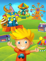 Cartoon scene with young boy in the playground