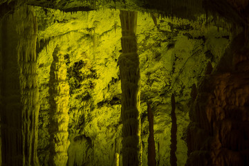 Formation of stalagmites and stalactites in the caves of Frasassi, Italy