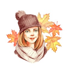 Autumn girl. Watercolor illustration