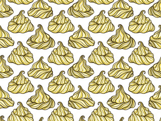 French meringue cookies seamless pattern. Doodle decorative hand drawn vector illustration