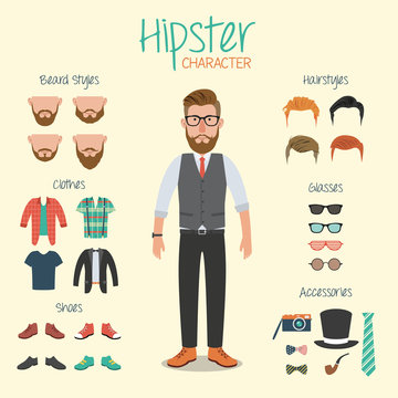 Hipster Character Illustration with Hipster Elements