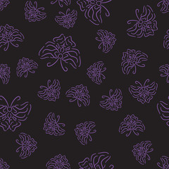 Black seamless pattern with purple butterflies in hand-drawn style. Use as background image, computer wallpaper or textile print