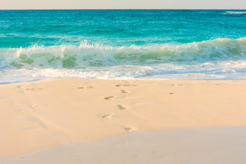 Beach wave close-up of Cayo Largo, Cuba. Сlose-up.