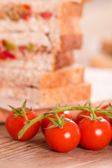 Tuna, olives and tomato sandwiches. 