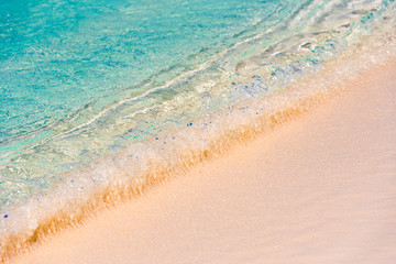 Beach wave close-up of Cayo Largo, Cuba. Сlose-up.