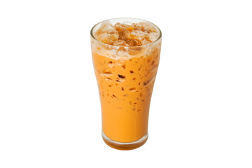 Thai Iced Tea in Glass on White Isolated Background and Clipping Path