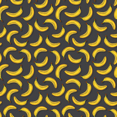 Bananas on white background, bright colorful seamless pattern, template for your design. Fresh fruits collection. Decorative hand drawn doodle vector illustration
