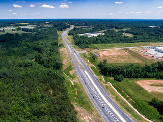 Winding Road aerial through country 