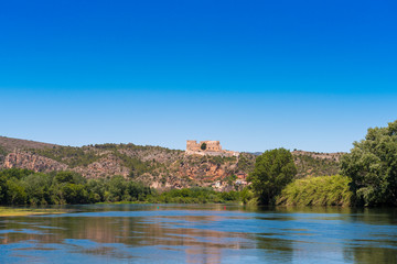 Views of the castle of Miravet, Tarragona, Catalunya, Spain. Copy space for text.