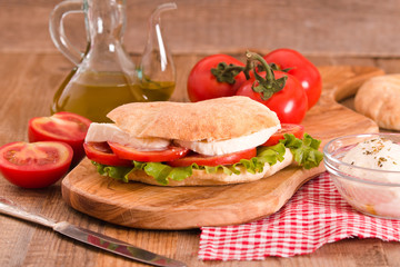 Puccia bread with mozzarella and tomato. 