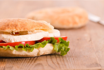 Puccia bread with mozzarella and tomato. 