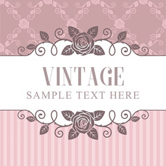 Roses vintage frame on pink roses pattern background