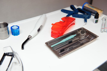 Dental tools on the table at dental office