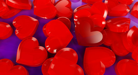 3d rendering of Valentines Day Card, Colorful Red Romantic Valentine Hearts Background,