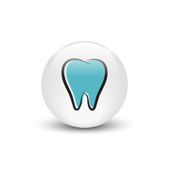 Tooth vector icon, white glass button with shadow