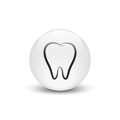 Tooth vector icon, white glass button with shadow