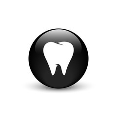 Tooth vector icon, black glass button with shadow