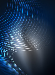 Obraz premium Glowing wave created with particles on dark color background