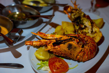 Fresh lobster served at a seafood restaurant