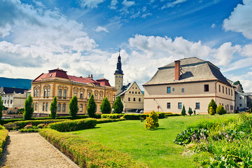 Naklejka premium Stare Mesto pod Sneznikem, Czech Republic. Panorama of the city.
