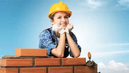 Beautiful girl in a helme.