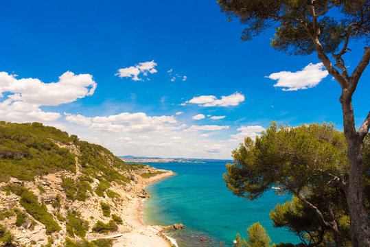 Surroundings of Salou - coast, Tarragona, Catalunya, Spain. Copy space for text.