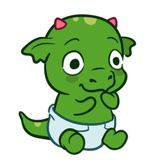 Cute cartoon baby dragon monster wearing diapers