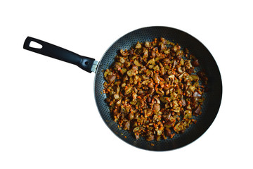 Pan with fried mushrooms.