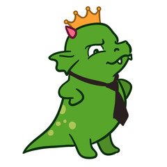Cartoon monster dragon corporate boss in tie and crown