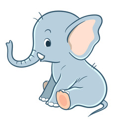 Vector hand drawn cartoon character illustration of a sitting cute baby elephant