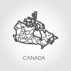 Vector sketch map of Canada in line style. Graphic icon of country for cartography, geography, education projects and other design needs