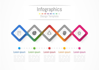 Infographic design elements for your business with 5 options, parts, steps or processes, Vector Illustration.