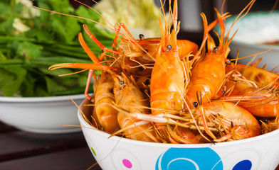 Grilled shrimp on white bowl