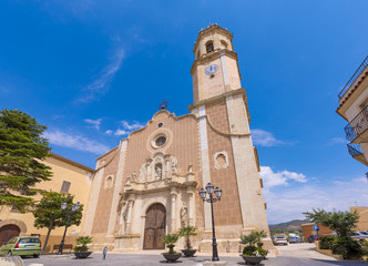 Fototapeta na wymiar Parish Church Santa Maria Assumpta in Les Borges del Camp, Tarragona, Catalunya, Spain. Copy space for text.