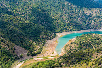 Fototapeta na wymiar Reservoir Pantano De Siurana, Tarragona, Catalunya, Spain. Top view.