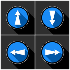 four white, blue arrows with black shadows