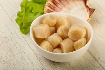Raw scallops heap