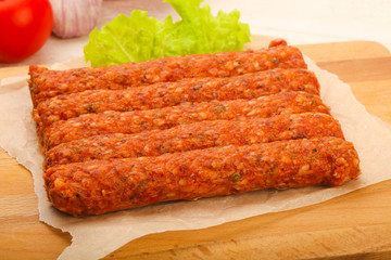 Raw beef sausages