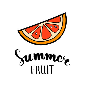 Grapefruit flat icon, symbol of summer, hand lettering