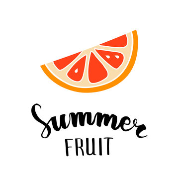 Grapefruit flat icon, symbol of summer, hand lettering