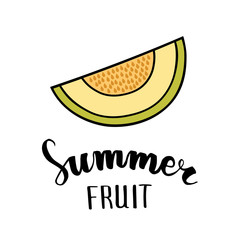Melon flat icon, symbol of summer, hand lettering